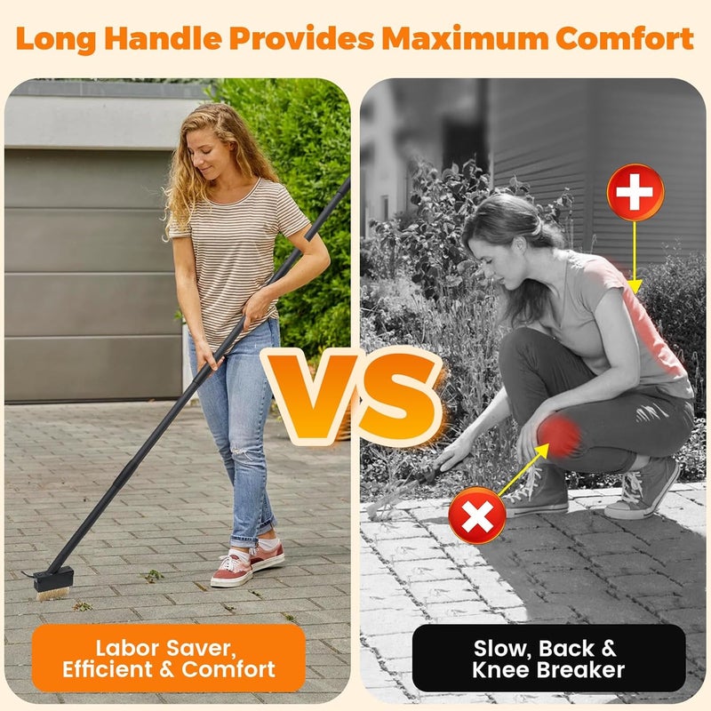 ABtool Moss Out Weed Puller Remover Tool for Crevice Weeding with 73.2inch Long Adjustable Handle, 2 in 1 Crack Weeder Moss Killer Grout Remover Brush, Manual Weed Remover Tool for Driveway Deck Paver Patio - Image 4
